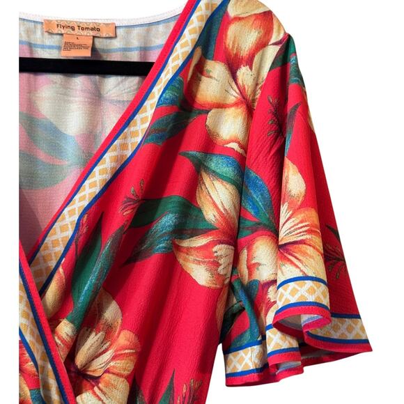 Flying Tomato maxi wrap dress L flutter sleeve maximalist vacation resort cruise - Picture 2 of 7